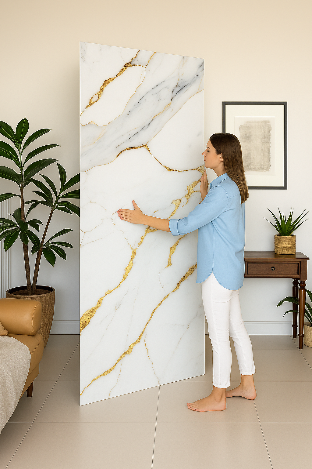 Panneau mural décoratif – Kintsugi Gold 122x280 (blanc/or)