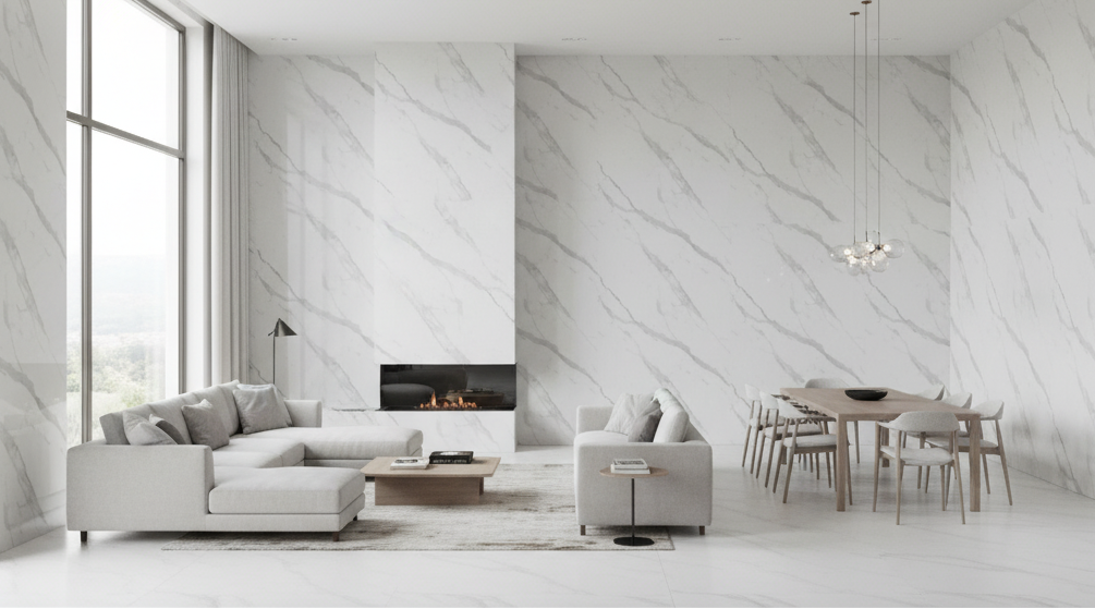 Panneaux pvc effet marbre salon - effet