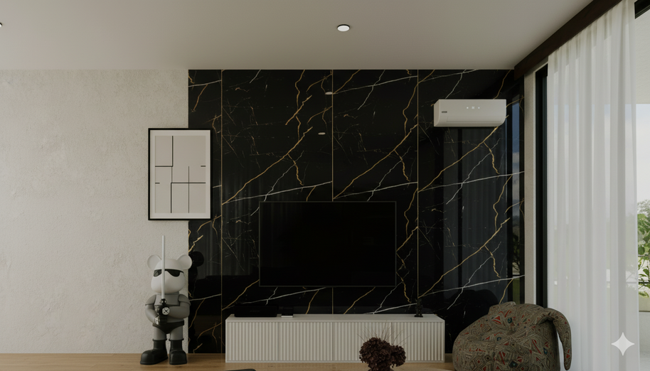 Panneau PVC marbre noir veines or intense – brillant