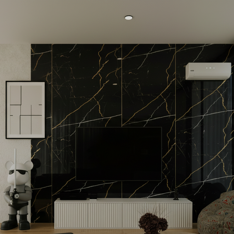 Panneau PVC marbre noir veines or intense – brillant