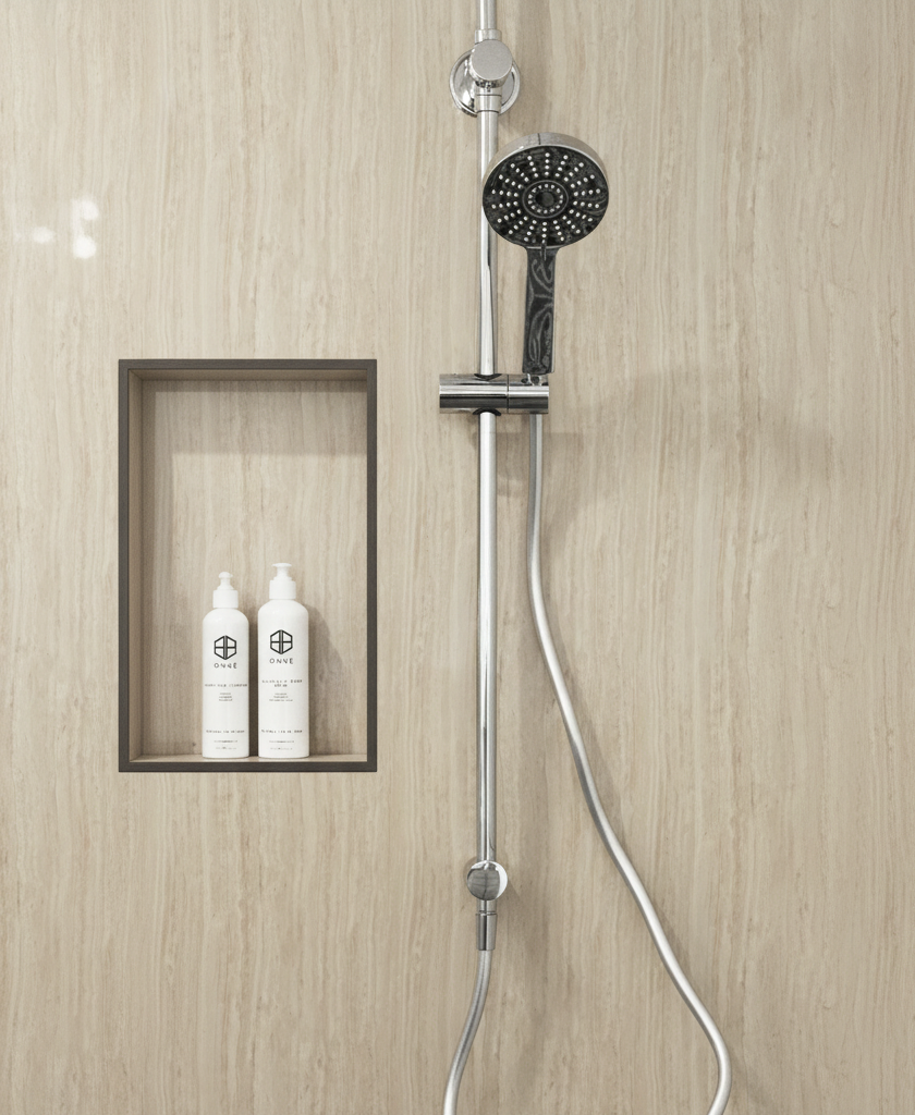 Panneau PVC effet travertin beige – brillant