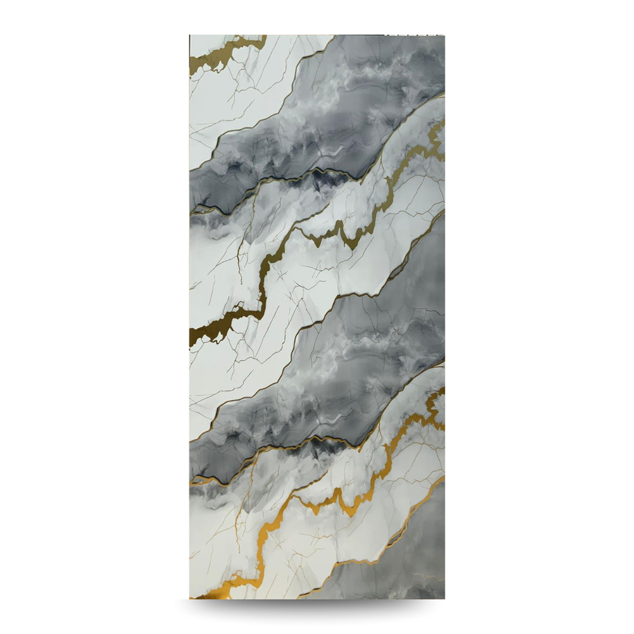 Panneau PVC marbre arty vagues gris or 280×122