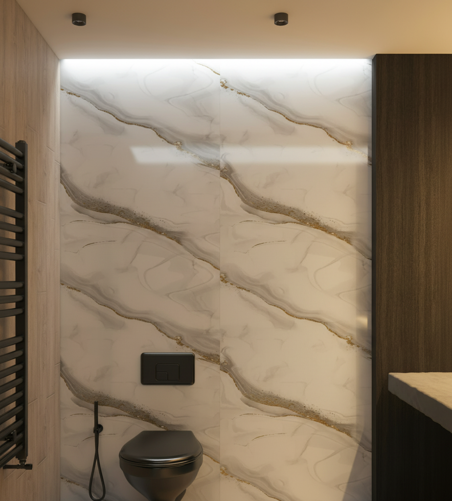 Panneau PVC marbre blanc vagues douces – brillant