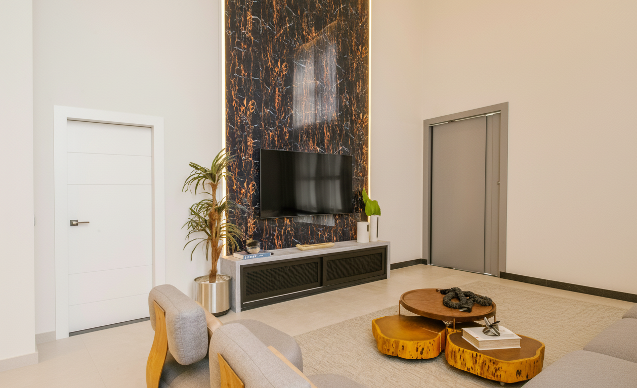 Panneau PVC effet marbre noir veines cuivrées – brillant