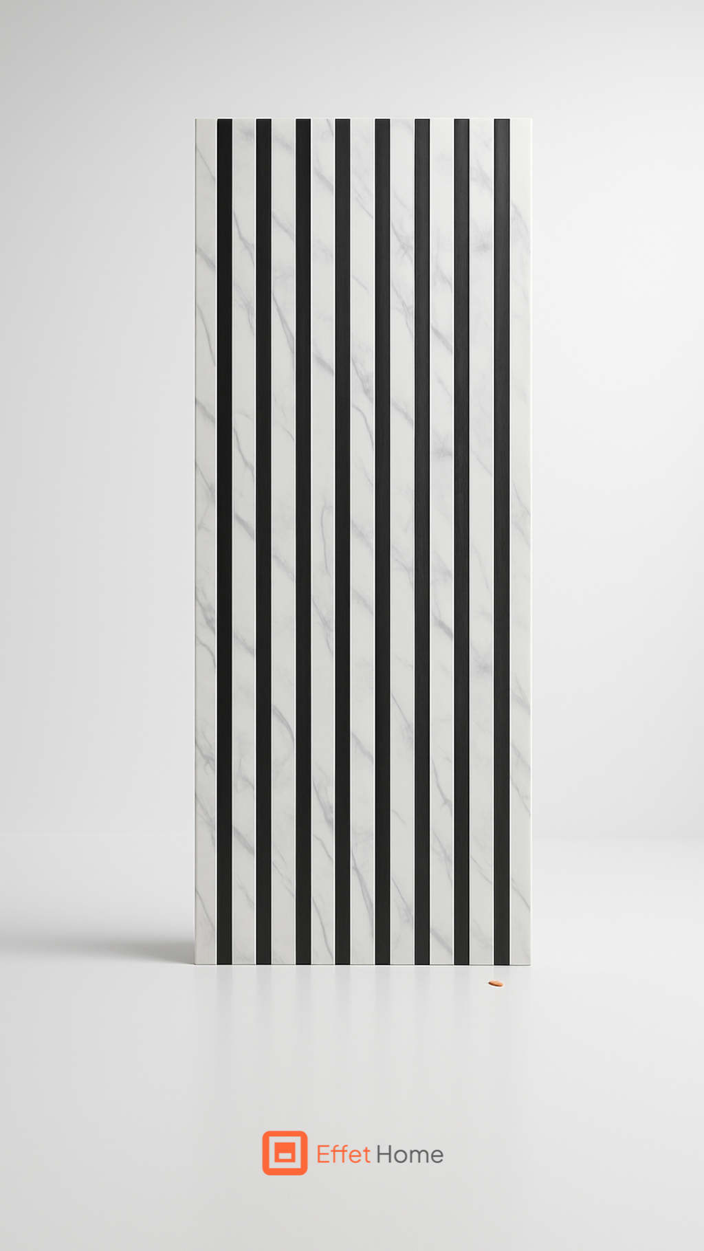 Panneau acoustique décoratif – Lames effet marbre blanc veiné sur fond noir | 60x240 cm