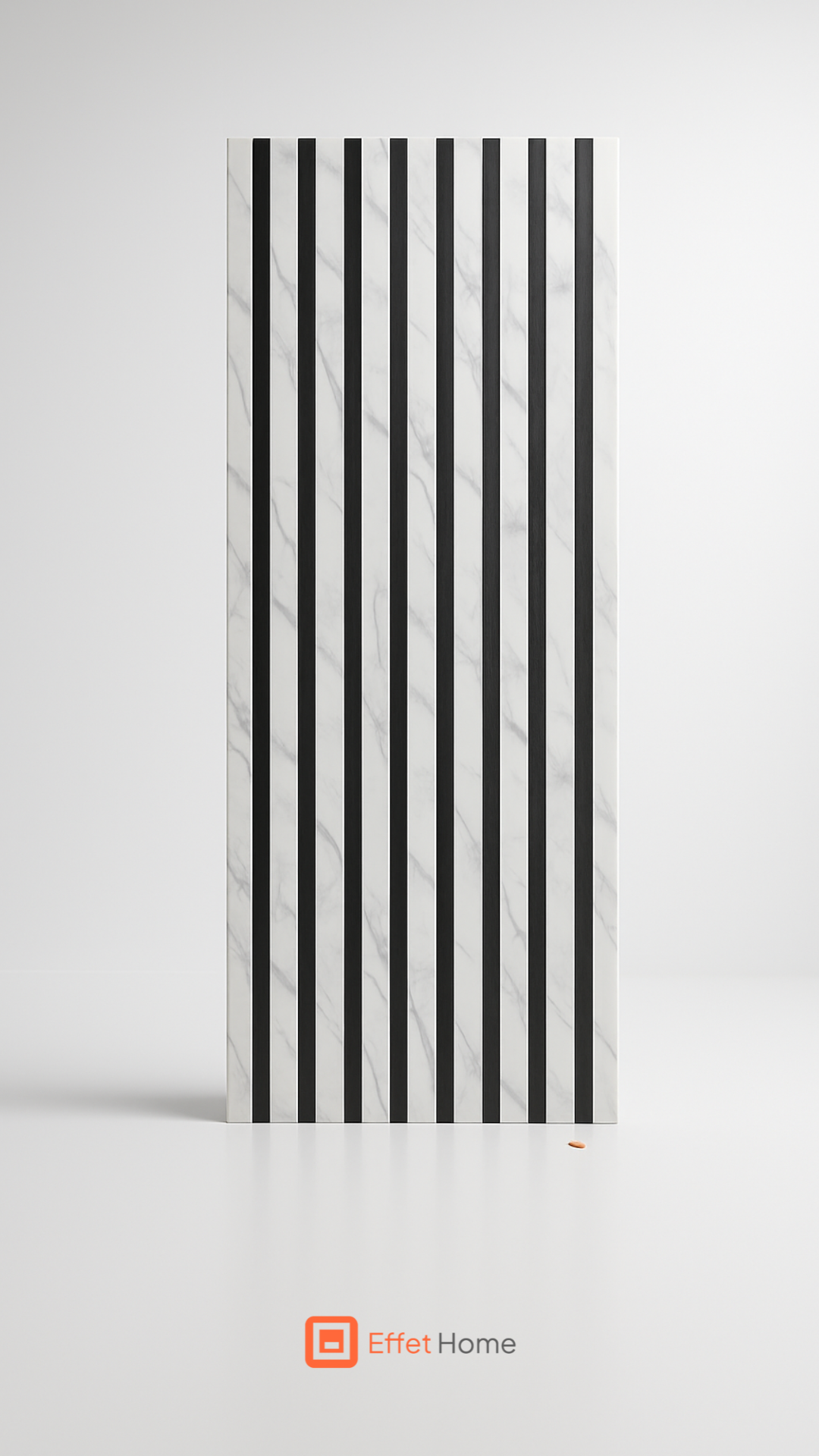 Panneau acoustique décoratif – Lames effet marbre blanc veiné sur fond noir | 60x240 cm